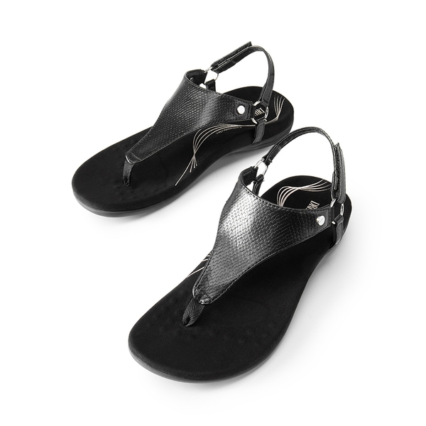 Arch Support Flat Thong Sandals - ALL BLACK - 6